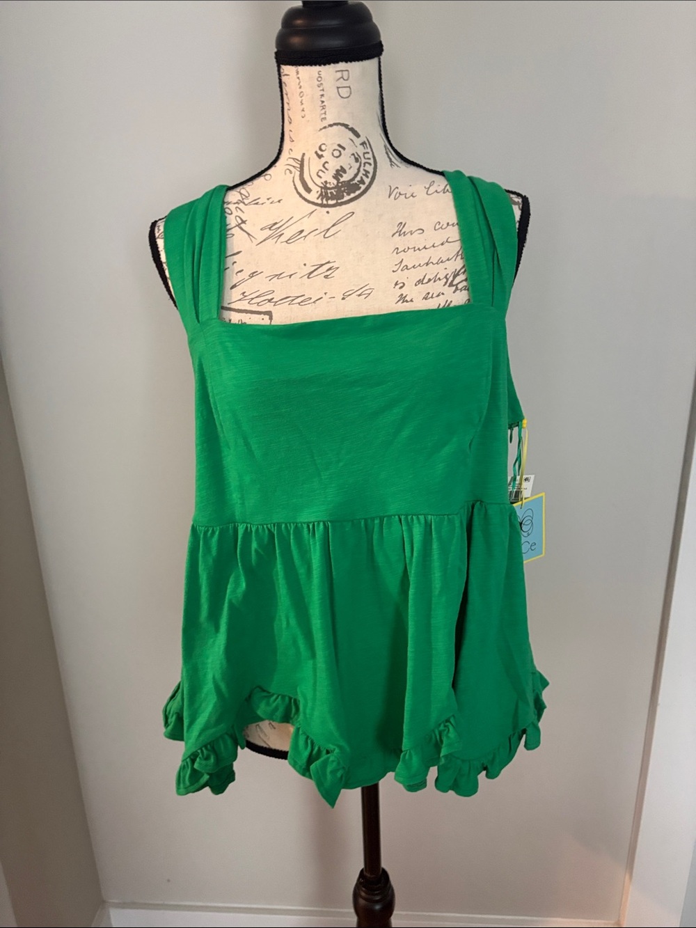 CeCe Large Bright Green Ruffled Square-Neck Camisole